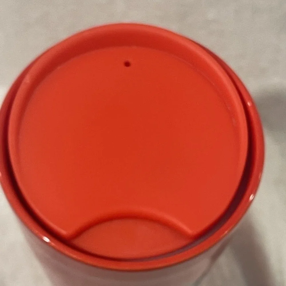 Starbucks Red Ceramic Travel Mug Tumbler 12 oz Glitter Holiday Lid Cup 6.5